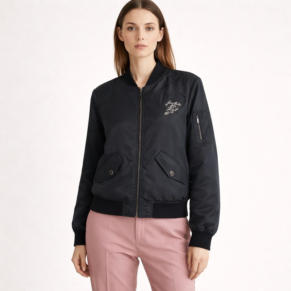 Karl Lagerfeld Paris Bomber Jacket M‎ Black Streetwear Monochrome Urban Edgy